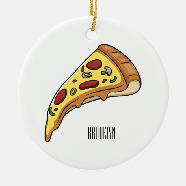 Pizza cartoon illustration ceramic ornament (Front)