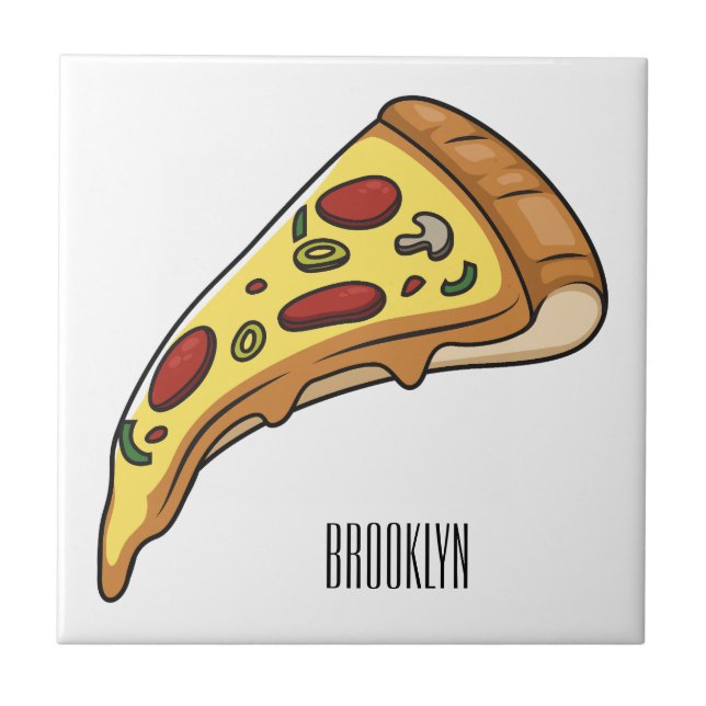 Pizza cartoon illustration ceramic tile (Front)