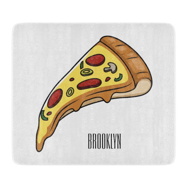 Pizza cartoon illustration cutting board (Front)