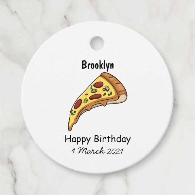 Pizza cartoon illustration favour tags (Front)