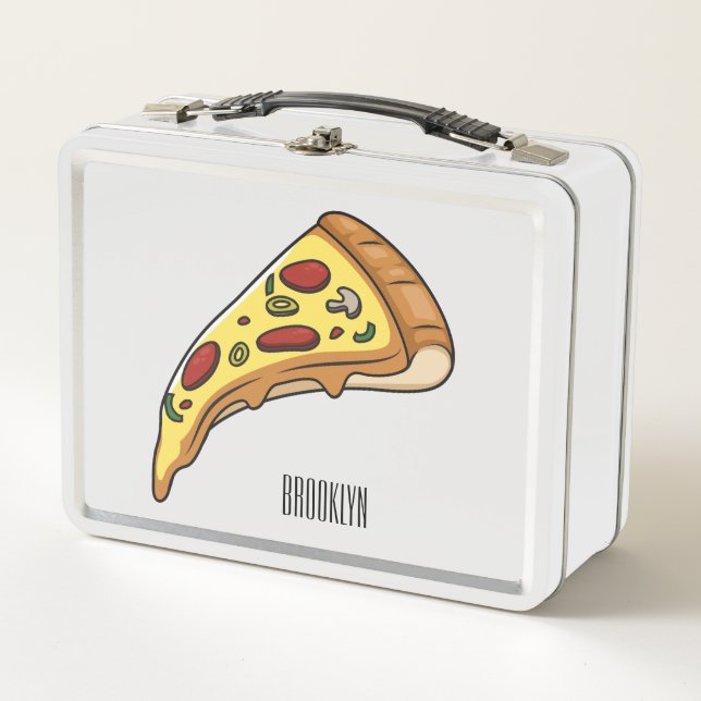 Pizza cartoon illustration  metal lunch box (Front)
