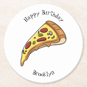 Pizza cartoon illustration round paper coaster