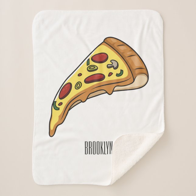 Pizza cartoon illustration sherpa blanket (Front)