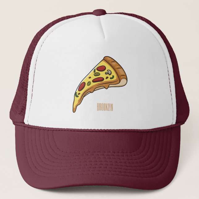 Pizza cartoon illustration  trucker hat (Front)