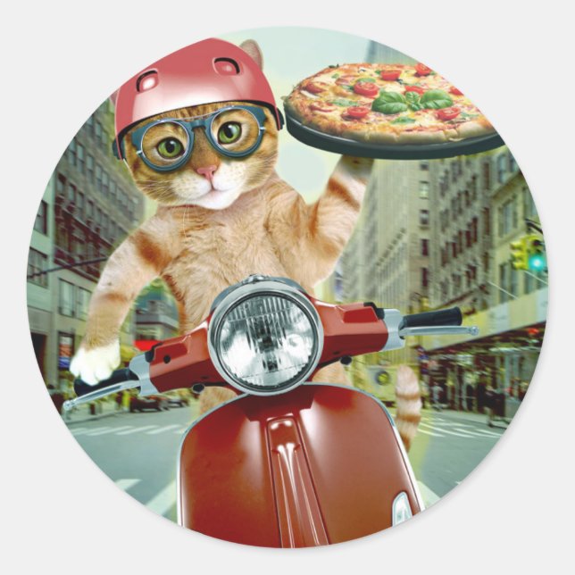 Pizza cat - cat - pizza delivery classic round sticker (Front)
