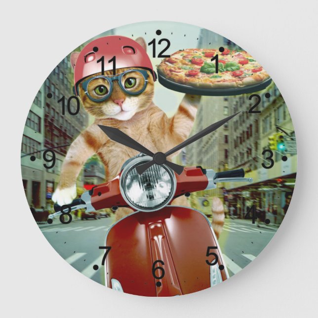 Pizza cat - cat - pizza delivery large clock (Front)