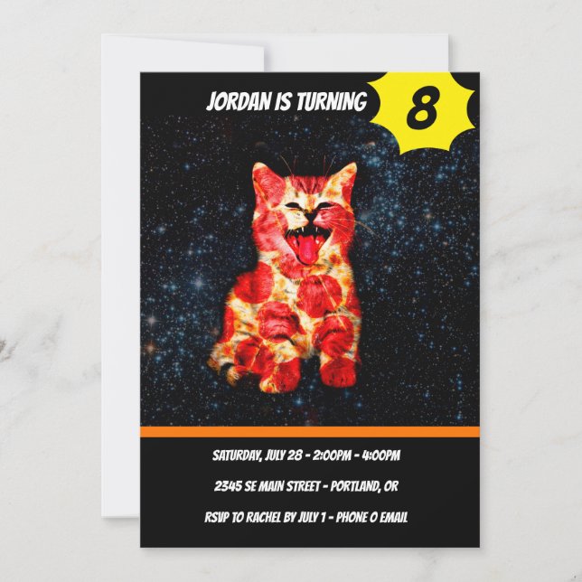 Pizza cat in space invitation (Front)
