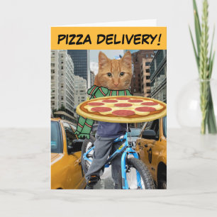 PIZZA CAT - PIZZA DELIVERY CAT BIRTHDAY CARDS