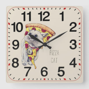 Pizza cat square wall clock