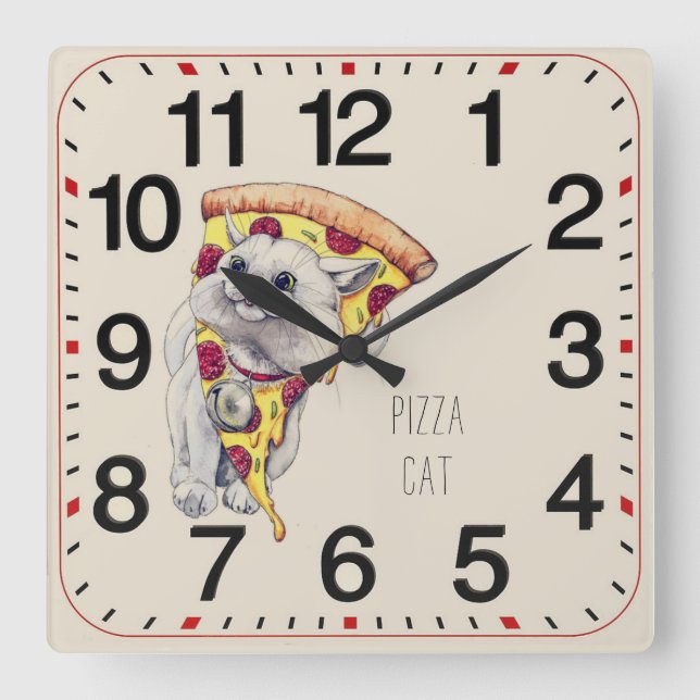 Pizza cat square wall clock (Front)