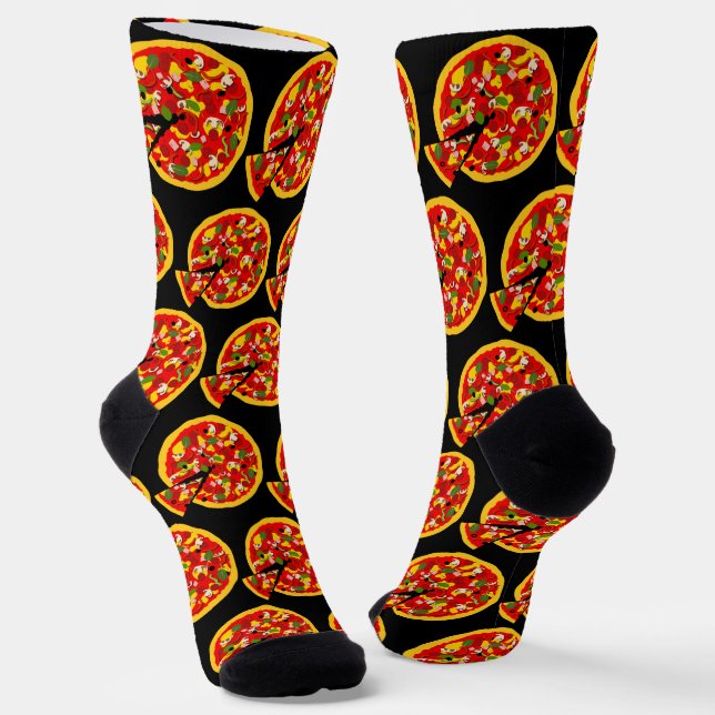Pizza Chef Fun Cartoon Pizzas Pattern Socks (Angled)