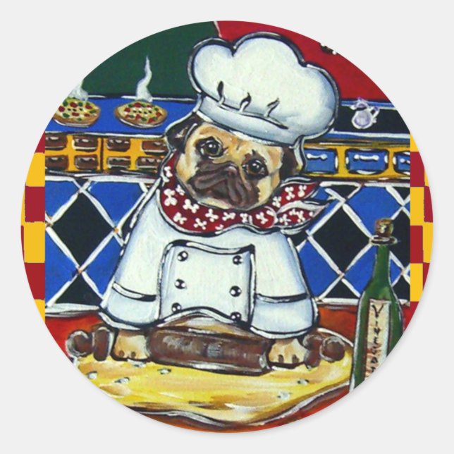 Pizza Chef Pug Classic Round Sticker (Front)