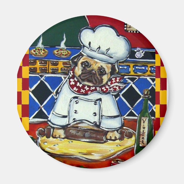 Pizza Chef Pug Magnet (Front)