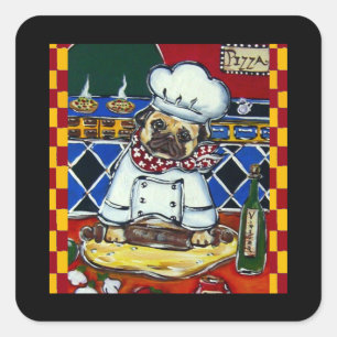 Pizza Chef Pug Square Sticker