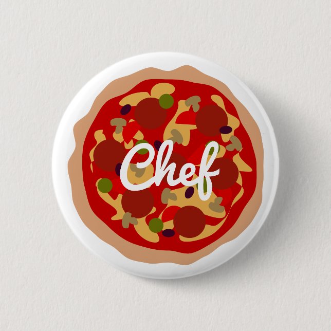 Pizza chef round pinback button name badge (Front)