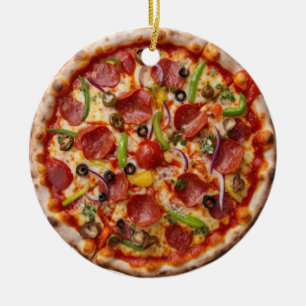 Pizza Christmas, Funny Foodie, White Elephant Gift Ceramic Ornament