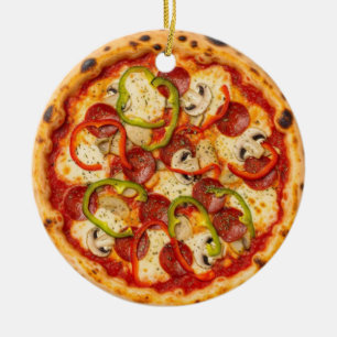 Pizza Christmas, Funny Foodie, White Elephant Gift Ceramic Ornament