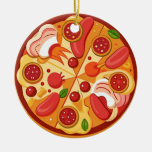 Pizza Christmas, Funny Foodie, White Elephant Gift Ceramic Ornament