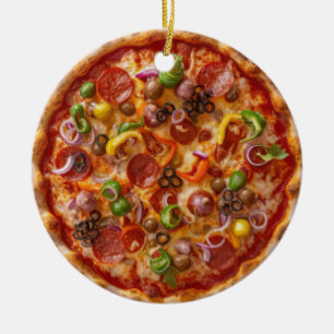 Pizza Christmas, Funny Foodie, White Elephant Gift Ceramic Ornament
