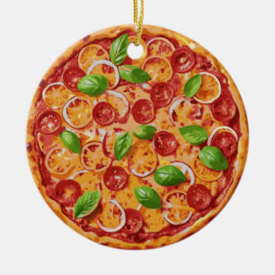 Pizza Christmas, Funny Foodie, White Elephant Gift Ceramic Ornament