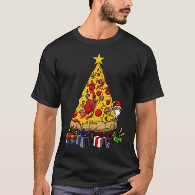 Pizza Christmas Tree Funny Party T-Shirt (Front)