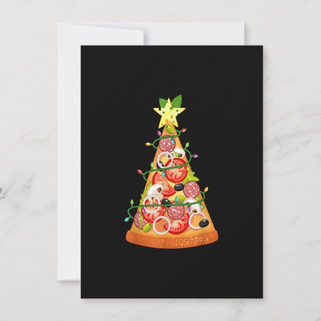 Pizza Christmas Tree Funny Pizza Slice Lights Xmas Invitation (Front)