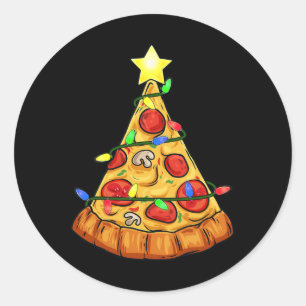 Pizza Christmas Tree Lights Fun Boys Kids Xmas  Classic Round Sticker