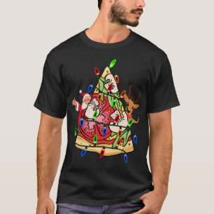 Pizza Christmas Tree Lights Santa Claus reindeer X T-Shirt