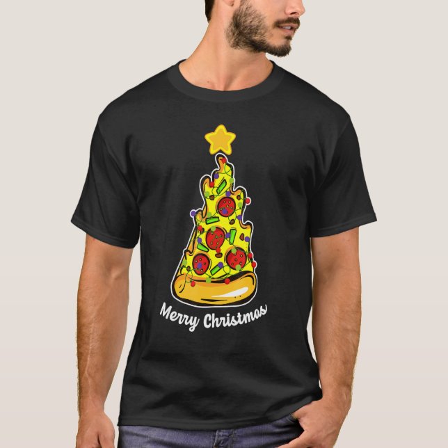 Pizza Christmas Tree Lights Xmas Boys Men Crustmas T-Shirt (Front)