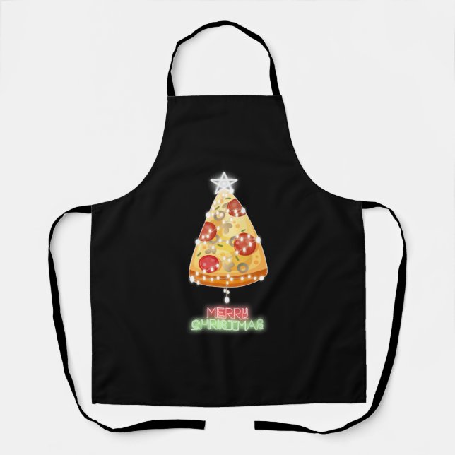 Pizza Christmas Tree Lights Xmas Gamer Apron (Front)