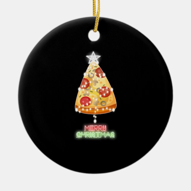 Pizza Christmas Tree Lights Xmas Gamer Ceramic Ornament (Front)