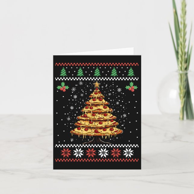 Pizza Christmas Tree Ugly Christmas Sweater Xmas F Card (Front)