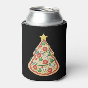 Pizza Christmas Tree Xmas Lights Crustmas Holiday Can Cooler