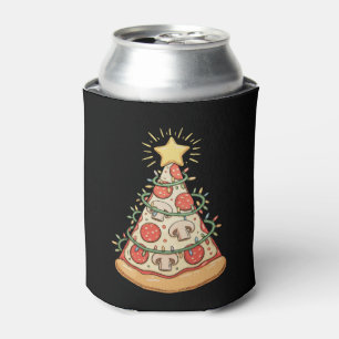 Pizza Christmas Tree Xmas Lights Holiday Season Can Cooler