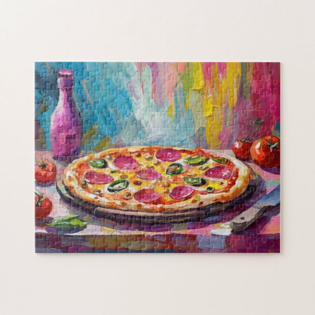 Pizza Colourful Modern Abstract Art Jigsaw Puzzle (Horizontal)