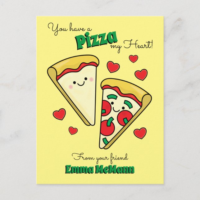 Pizza Cute Kids Classroom Valentine Card (Front)