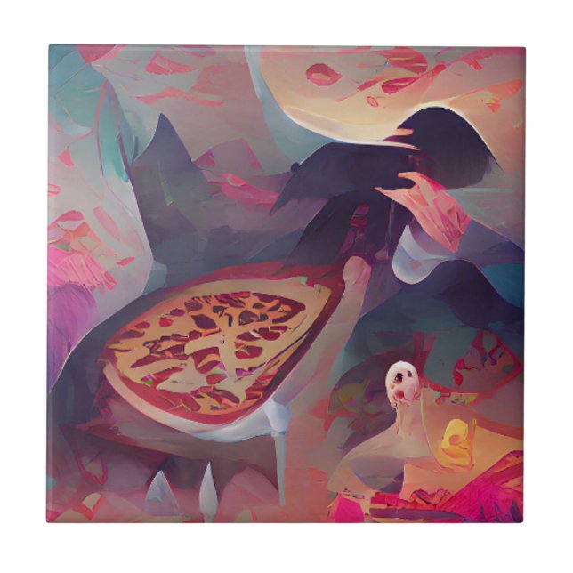 Pizza dark fantasy world graphic abstract art  ceramic tile (Front)