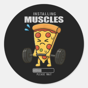 Pizza Deadlift Gym Rat Installing Muscle Lifting M Classic Round Sticker