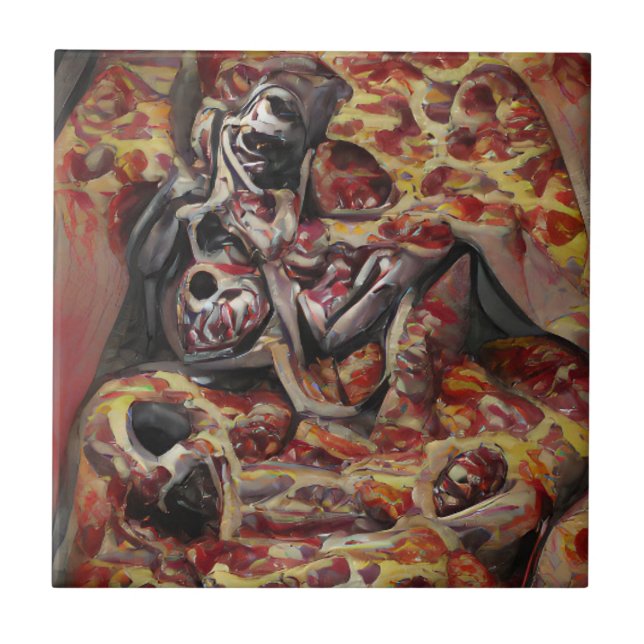 Pizza deathtrap graphic abstract art  ceramic tile (Front)