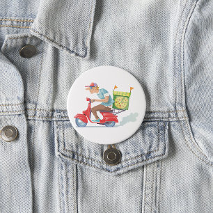 Pizza Delivery Guy on Red Scooter 7.5 Cm Round Badge
