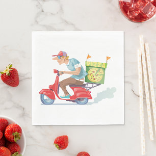 Pizza Delivery Guy on Red Scooter Napkin