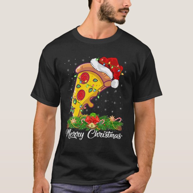 Pizza Dish Lover Matching Santa Hat Pizza Christma T-Shirt (Front)