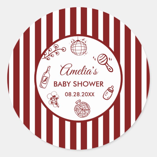 Pizza doodle special Delivery  Baby Shower Classic Round Sticker (Front)
