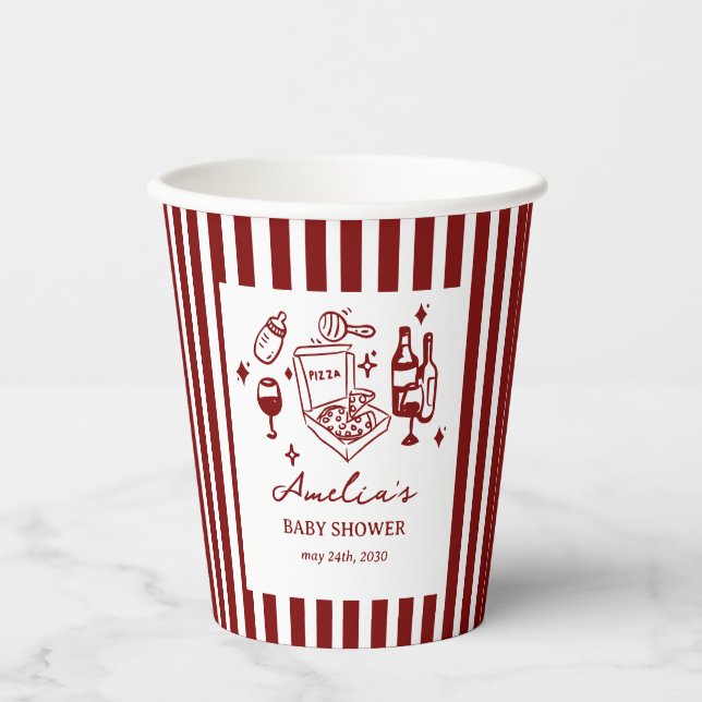 Pizza doodle special Delivery Baby Shower Paper Cups (Front)