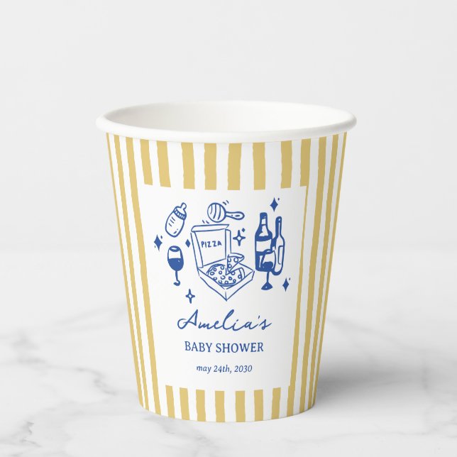 Pizza doodle special Delivery Baby Shower Paper Cups (Front)