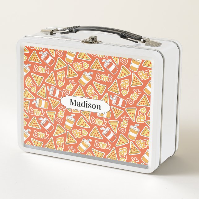 Pizza & Drink Pattern custom name lunch boxes (Front)