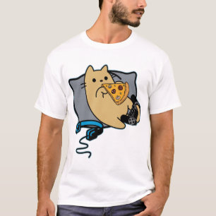 Pizza Eating Gamer Cat Headset and Pad T-Shirt