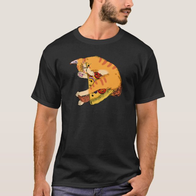 Pizza Eating Ginger Cat Pepperoni Pizza Slice Cat T-Shirt (Front)