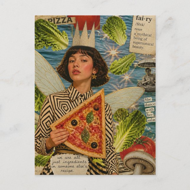 Pizza Fairy Mixed Media Collage Postcard (Front)