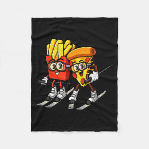 Pizza french fries ski funny skiier fast food fleece blanket